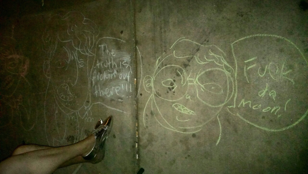 Drunk & Horny sidewalk chalk drawing